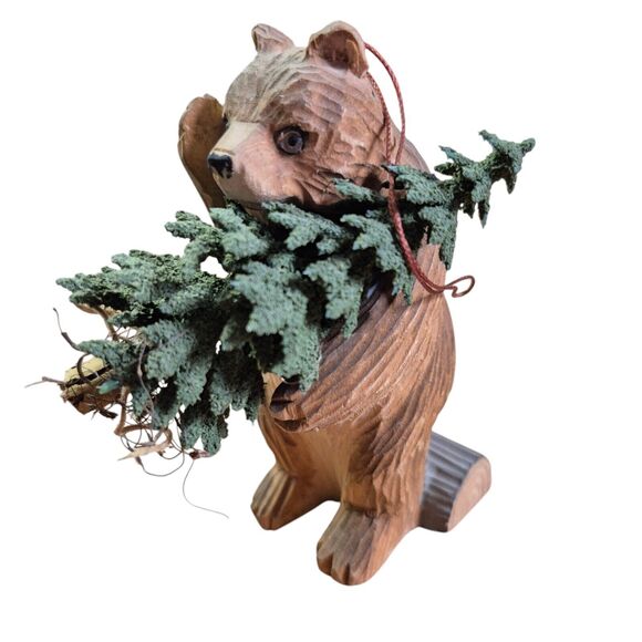 Vtg Carved Wood Bear Ornament Figurines Camping Cabin Family Rustic Woodsy RARE - Picture 6 of 10